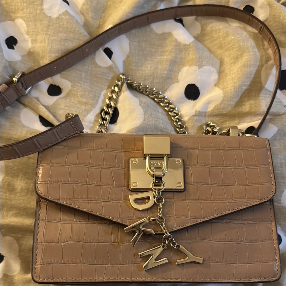 DKNY Beige Croc-Embossed Crossbody Bag